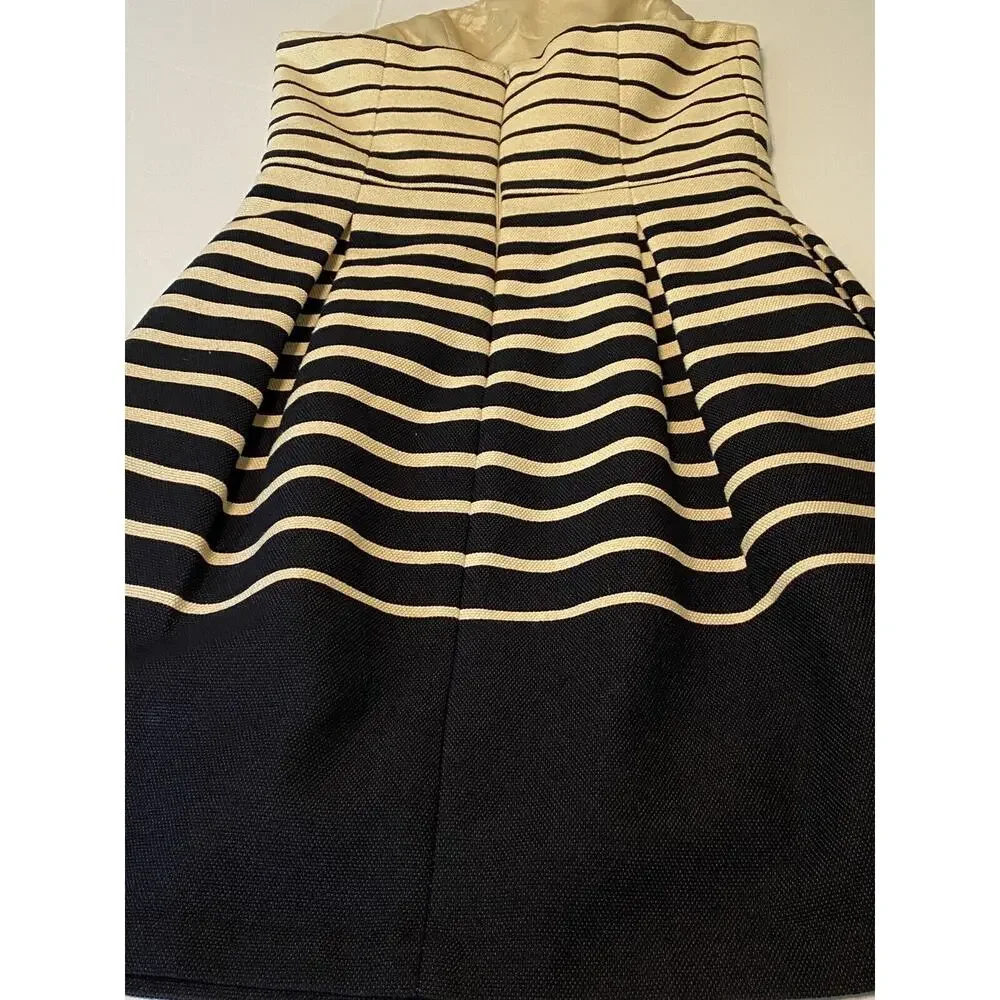 Trina Turk Women's Kenzie Tan Black Striped Lined Strapless Dress Size 4